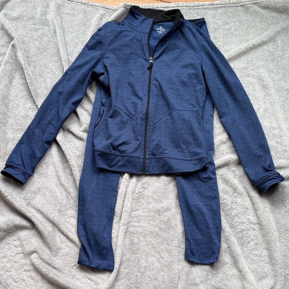 Prana Deep Navy Textured Full-Zip Jacket and yoga pants set